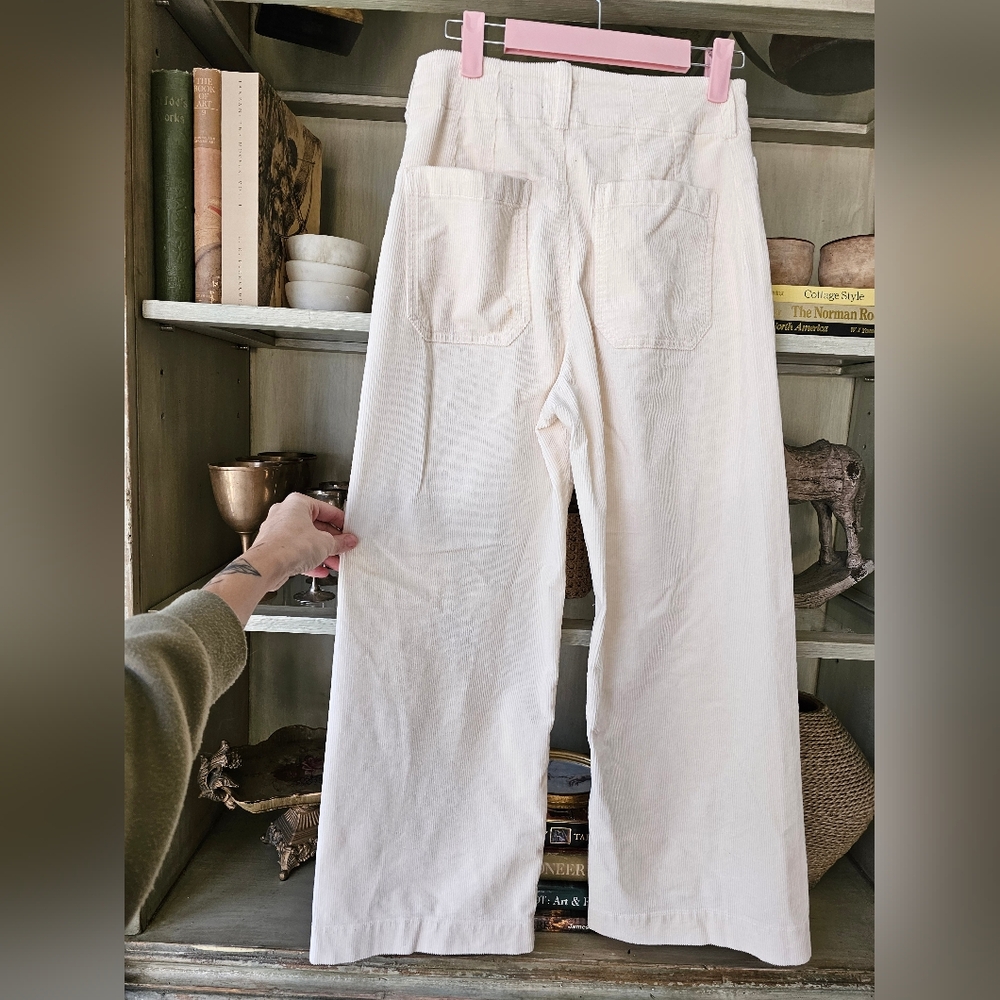 Maeve x Anthropologie The Colette Corduroy Wideleg Cropped Pants Neutral Ivory - Picture 9 of 14